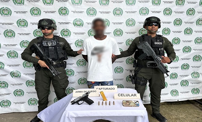 Capturado en flagrancia en el barrio minuto de dios por el delito de porte ilegal de arma de fuego