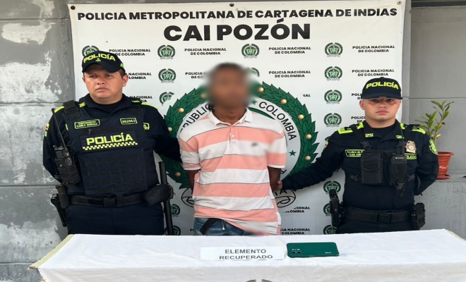 Dos policías, un capturado por el delito de hurto y elementos incautados