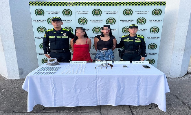 1 arma de fuego tipo rev&oacute;lver calibre .38 , 4 cartuchos calibre .38 , 27 cigarrillos de marihuana,60 dosis de bazuco,1 gramera digital ,1 tel&eacute;fono celular.