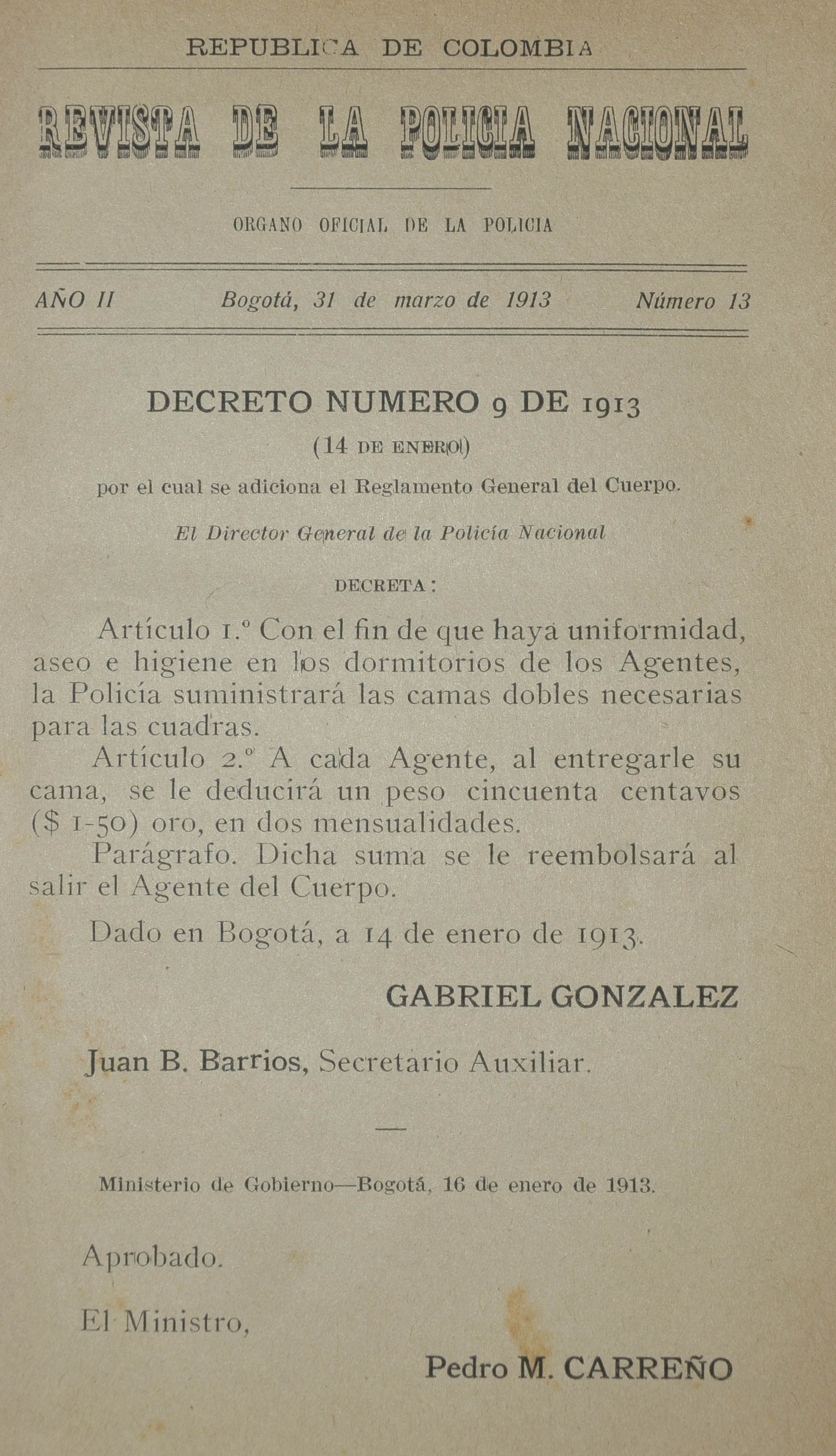 Revista Polic&iacute;a Nacional edici&oacute;n Nro. 13 Primera &eacute;poca