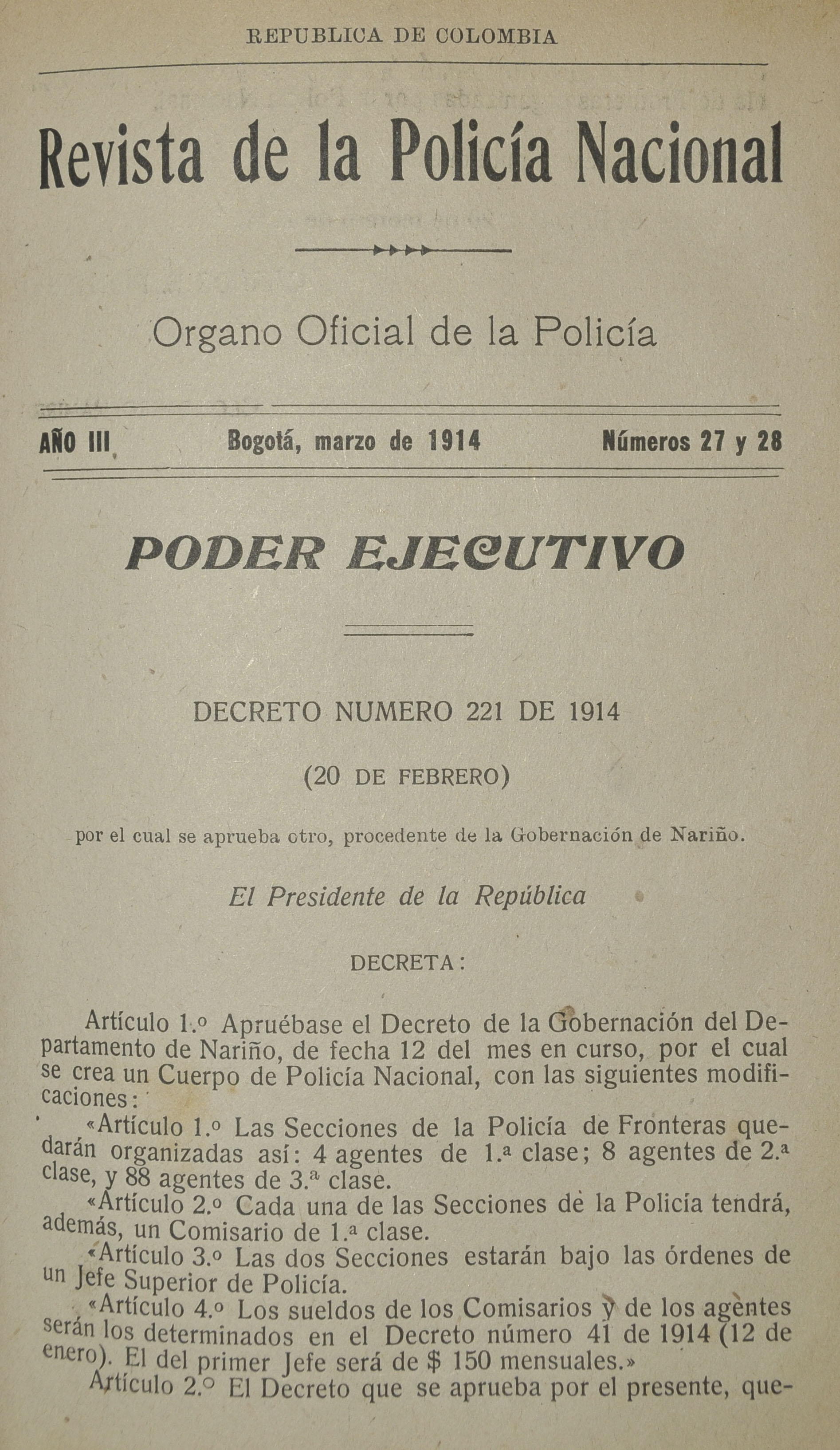 Revista Polic&iacute;a Nacional edici&oacute;n Nro. 27 y 28 Primera &eacute;poca