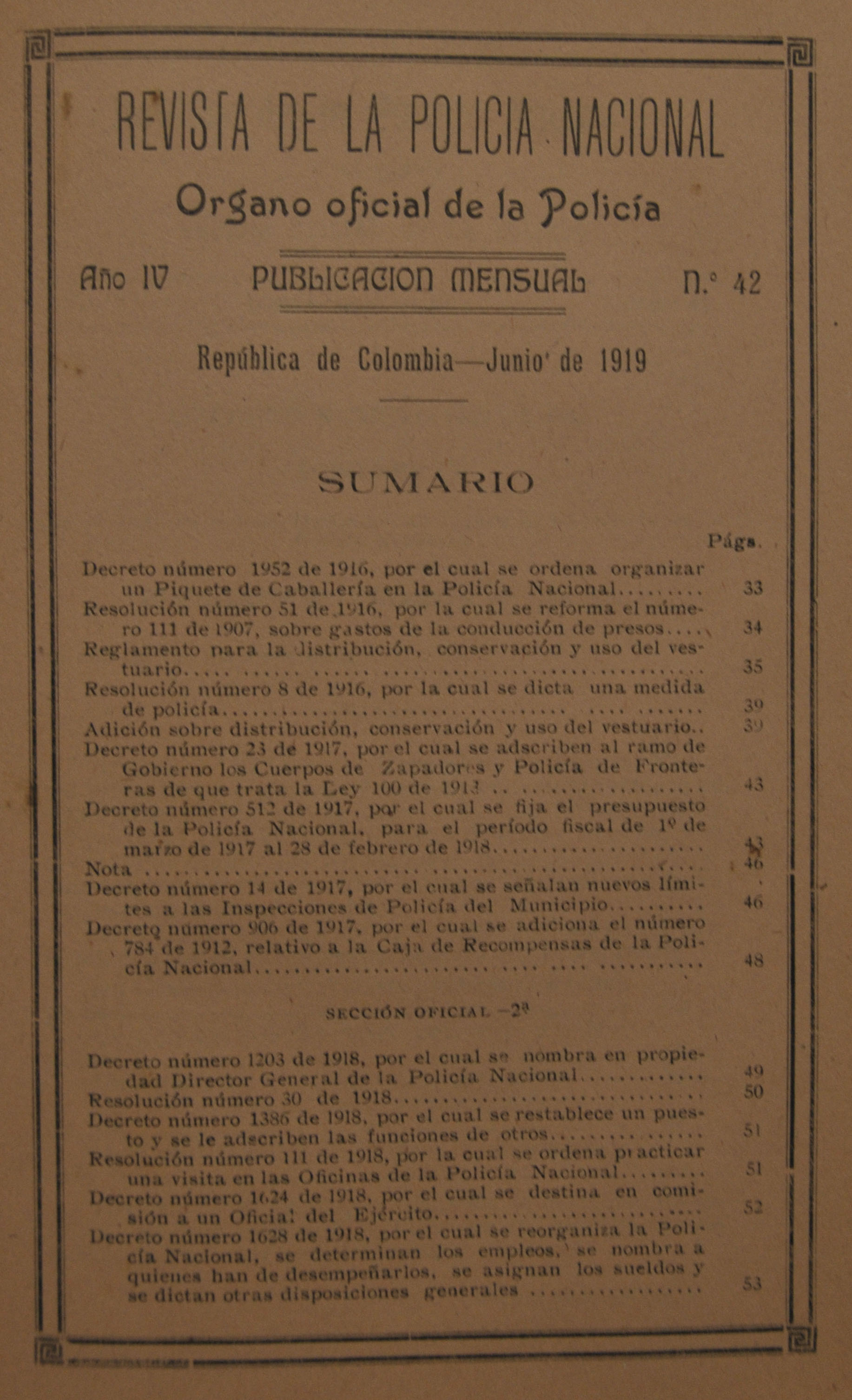 Revista Polic&iacute;a Nacional edici&oacute;n Nro. 42 Primera &eacute;poca