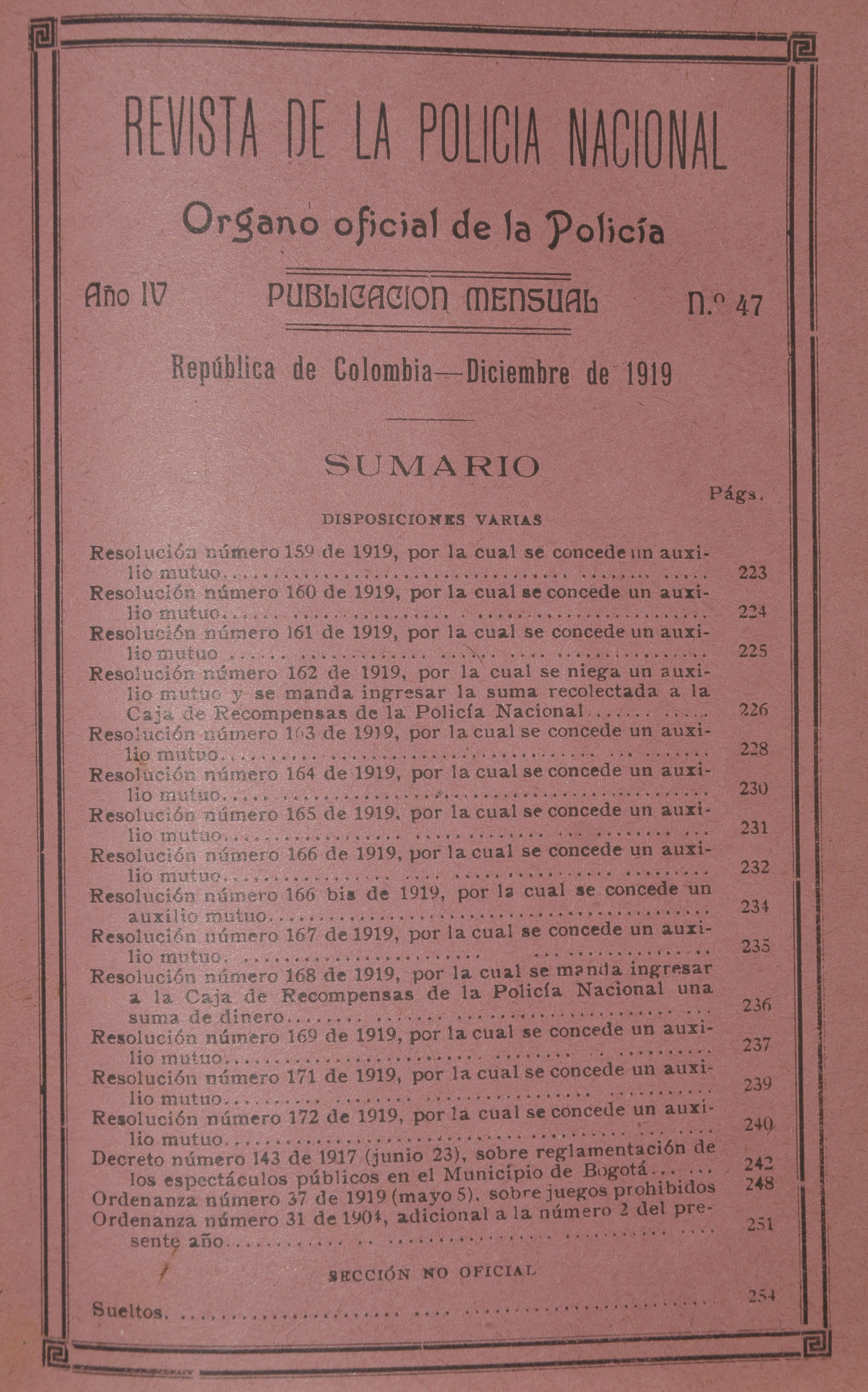 Revista Polic&iacute;a Nacional edici&oacute;n Nro. 47 Primera &eacute;poca