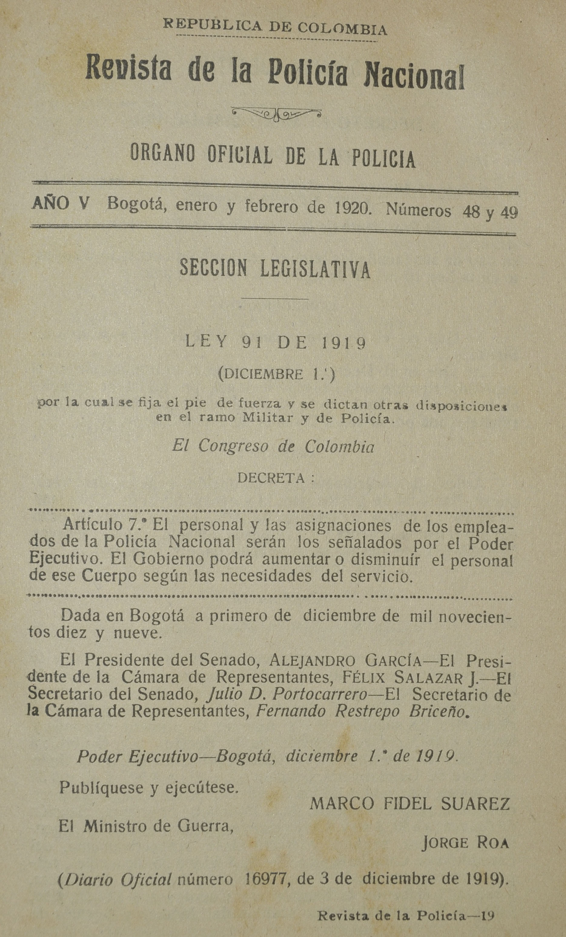 Revista Polic&iacute;a Nacional edici&oacute;n Nro. 48 y 49 Primera &eacute;poca
