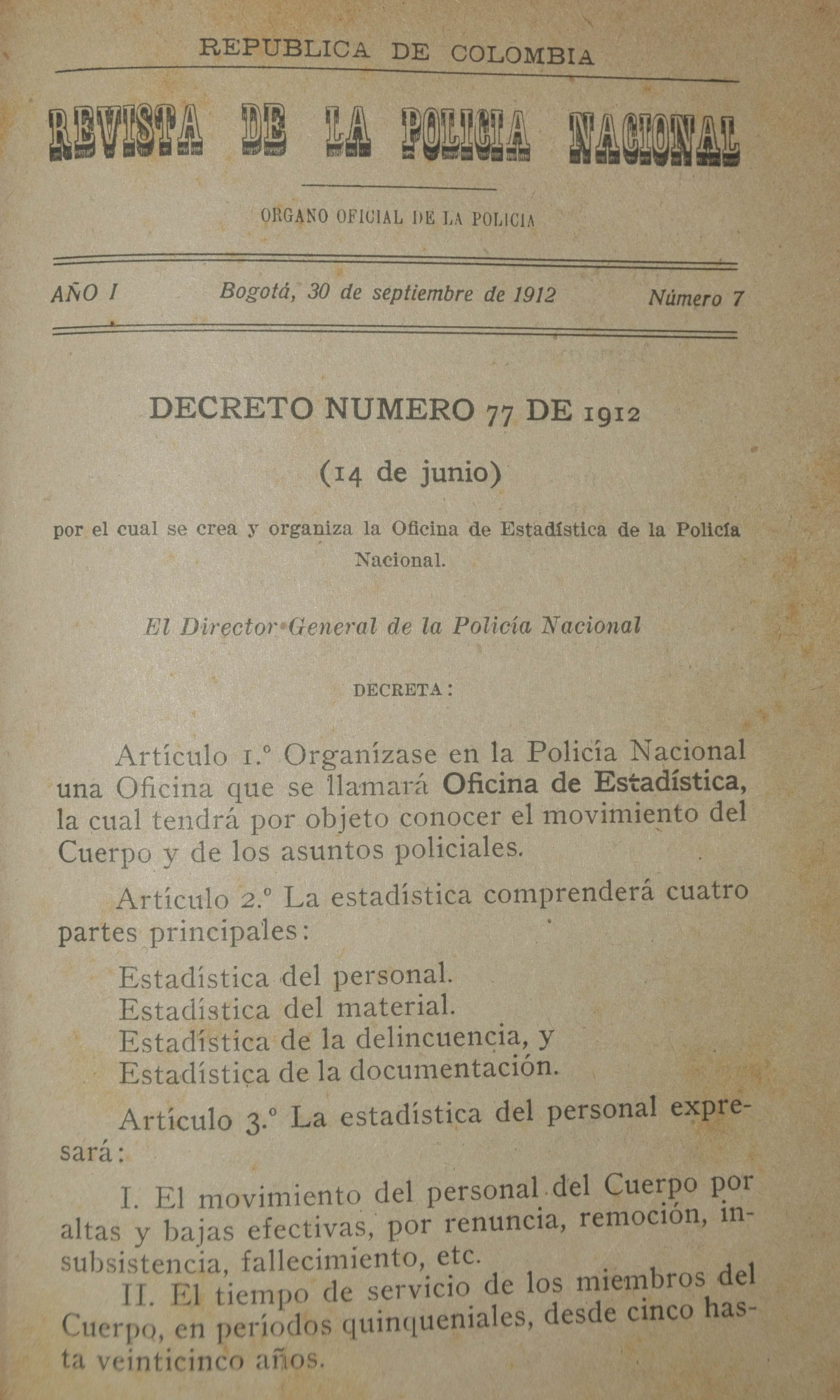 Revista Polic&iacute;a Nacional edici&oacute;n Nro. 7 Primera &eacute;poca