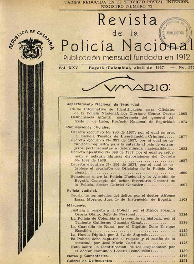 Portada de la Revista de la Polic&iacute;a
