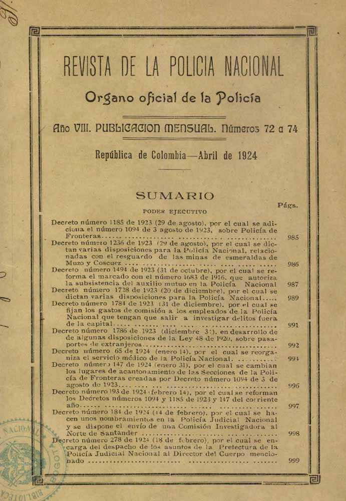 Portada de la Revista de la Polic&iacute;a
