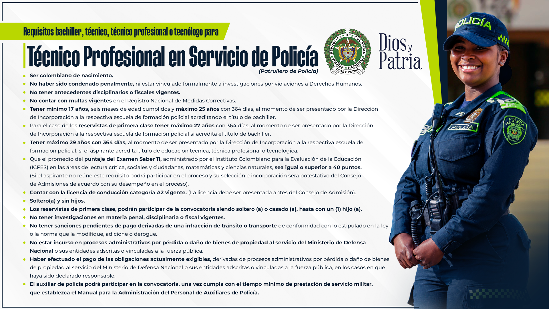 requisitos 2026 - bachiller a t&eacute;cnico profesional en servicio de polic&Iacute;a